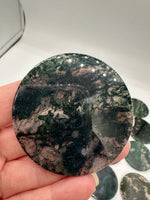 Moss Agate Round Polished Slices, Set of 3