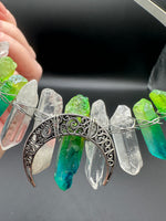 Clear Quartz & Blue Green Aura Crystal Crown Headband – Crescent Moon