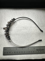 Brown & Black Handmade Natural Crystal Crown Headband – Aura-Coated Crystal Points & Crescent Moon