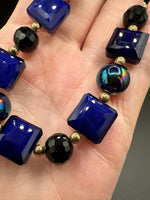 Cobalt Blue Glass Bead Strand with Iridescent & Black Faceted Accents