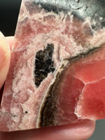 Natural Rhodochrosite Slab #16 – Vivid Raspberry Pink with Black Matrix & Banding