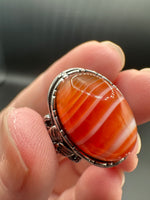 Vintage Style Carnelian Stainless Steel Adjustable Ring #6