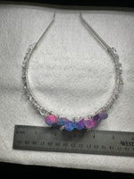 Pink, Blue & Silver Handmade Natural Crystal Crown Headband – Aura-Coated Crystal Points & Crescent Moon