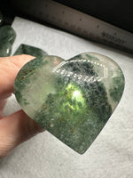 Green Mica in Quartz Heart | Polished Natural Crystal Heart | Green Mica Quartz Pocket Stone BIN #2