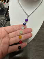 Chakra 7 Stone/Bead Pendant Necklace Silvertone.