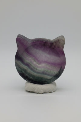 Cat Head Shape Rainbow Fluorite Bowl Carving #4