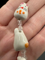 Handmade Lampwork Glass Bunny Bead Strand – White Rabbit Beads with Clear Glass Spacer Beads for Jewelry Making & Crafts