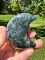 Moss Agate Carved Moon #6