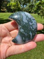 Moss Agate Carved Moon #6