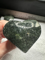Green Mica in Quartz Heart | Polished Natural Crystal Heart | Green Mica Quartz Pocket Stone BIN #2