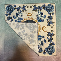 Black Cat and Blue Flowers White Background Altar/Tarot Tapestry Cloth