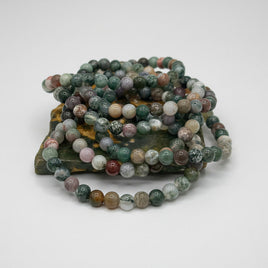 Natural Indian Moss Agate 6mm Bracelet 7.5”