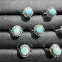 Natural Larimar Adjustable Stainless Steel Ring – Round Cabochon Gemstone Ring