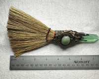 Green Fluorite & Aventurine Witch Broom – Crystal Altar Décor