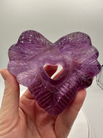 Purple Fluorite Decorative Carved Heart with Stand #7