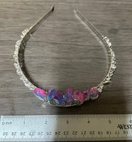 Pink, Blue & Silver Handmade Natural Crystal Crown Headband