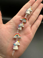 Handmade Lampwork Glass Unicorn & Rainbow Bead Strand – Whimsical Fantasy Glass Beads for Jewelry Making & Crafts