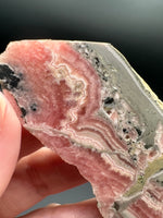 Natural Rhodochrosite Slab #11 – Pink Banded Patterns, Orb Formations & Matrix