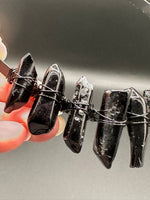 Black Handmade Natural Crystal Crown Headband – Aura-Coated Crystal Points & Crescent Moon