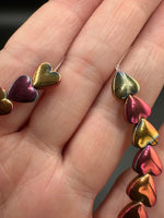 Multi-Color Hematite-Plated Heart Bead Strand – Metallic Pink, Copper & Gold