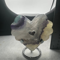 Rainbow Fluorite Decorative Carved Heart with Stand #2
