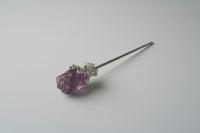 Fluorite Rose Silvertone Metal Hairpin/Scepter #12