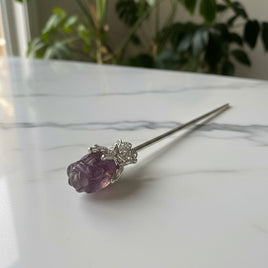 Fluorite Rose Silvertone Metal Hairpin/Scepter #12