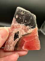 Natural Rhodochrosite Slab #16 – Vivid Raspberry Pink with Black Matrix & Banding