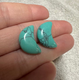 Turquoise Green-Blue Howlite Imitation Moon Pair