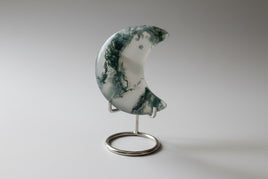 Moss Agate Carved Moon #3