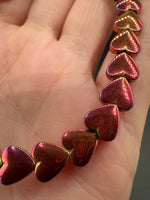Multi-Color Hematite-Plated Heart Bead Strand – Metallic Pink, Copper & Gold