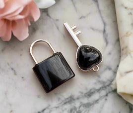 Black Obsidian Key and Lock Pendant Set