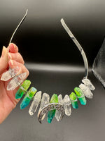 Clear Quartz & Blue Green Aura Crystal Crown Headband – Crescent Moon