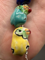Colorful Ceramic Bird Bead Strand – Hand Painted Glazed Novelty Birds – Jewelry Making & Craft Supplies