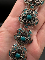 Antique Silvertone Floral Connector Strand with Turquoise-Color Accents