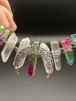 Clear Quartz & Rainbow Aura Crystal Crown Headband – Crescent Moon