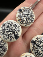 Ivory Glass Tree of Life Disc Bead Strand – Black Floral Design