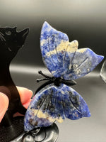 Assorted Natural Crystal Butterfly Wings with Decorative Cat Metal Stand