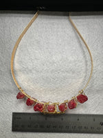 Red & Gold Natural Crystal Crown Headband – Aura-Coated Quartz & Crescent Moon