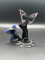 Assorted Natural Crystal Butterfly Wings with Decorative Cat Metal Stand