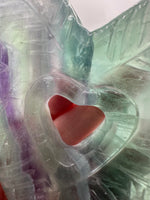 Rainbow Fluorite Decorative Carved Heart with Stand #5