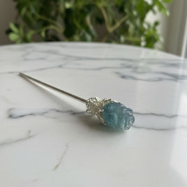 Fluorite Rose Silvertone Metal Hairpin/Scepter #9