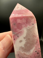 Rhodochrosite Four-Sided Tower #1 – Rose Pink and Cream Polished Crystal Point