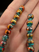 Aqua Confetti Glass Graduated Bead Strand – Metallic Round Jewelry Making Beads