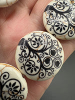 Ivory Glass Tree of Life Disc Bead Strand – Black Floral Design