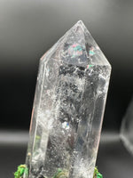 Natural Clear Quartz Crystal Palm Broom with Green Moss & Woodland Décor
