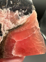 Natural Rhodochrosite Slab #16 – Vivid Raspberry Pink with Black Matrix & Banding
