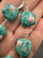 Turquoise Cat Face Ceramic Bead Strand – Hand-Painted Jewelry Making Beads