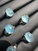 Natural Aquamarine Adjustable Stainless Steel Ring – Genuine Aquamarine Cabochon Ring