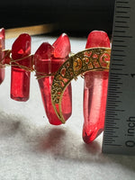 Red & Gold Natural Crystal Crown Headband – Aura-Coated Quartz & Crescent Moon